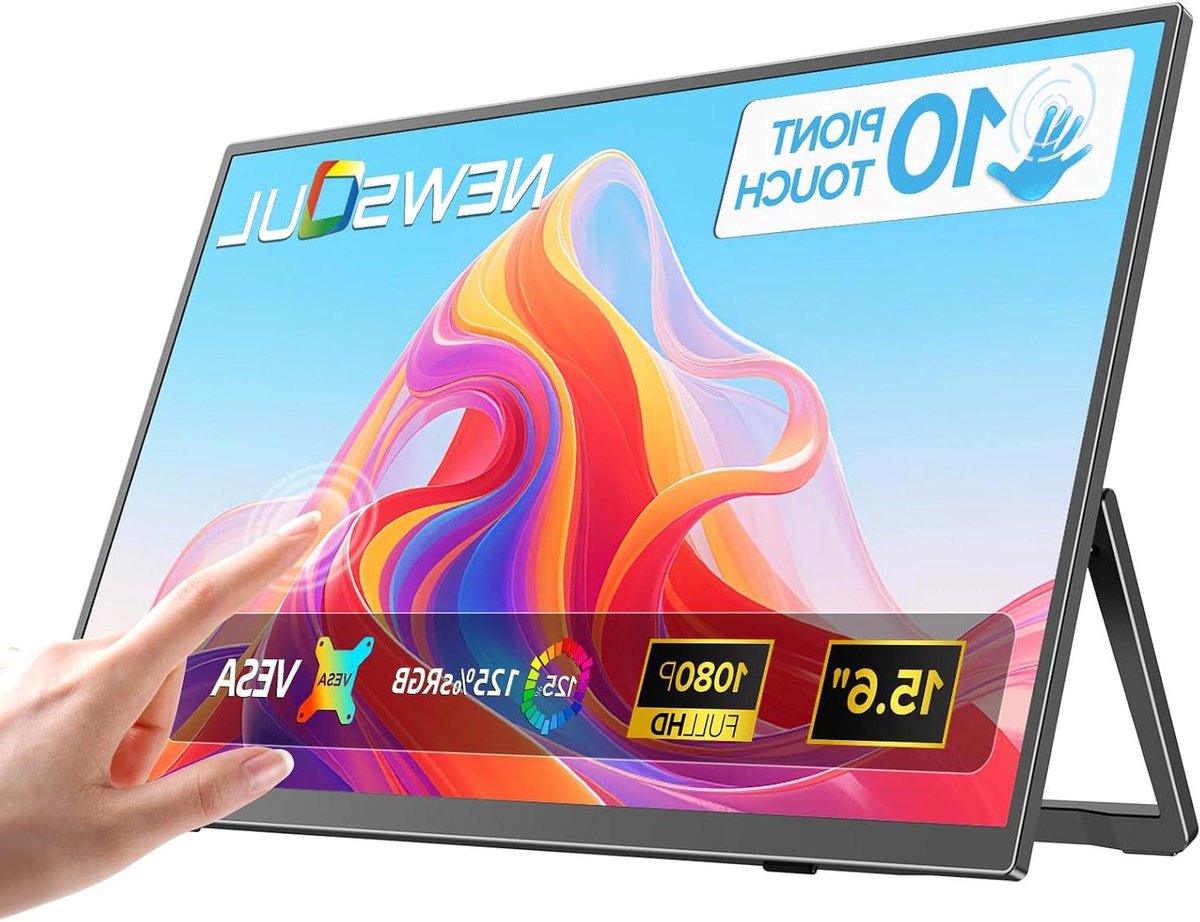 Draagbare Monitor - Touchscreen Scherm - Extra Werkruimte - 10-Punts Aanraakfunctie - 156 Inch FHD - Zwart