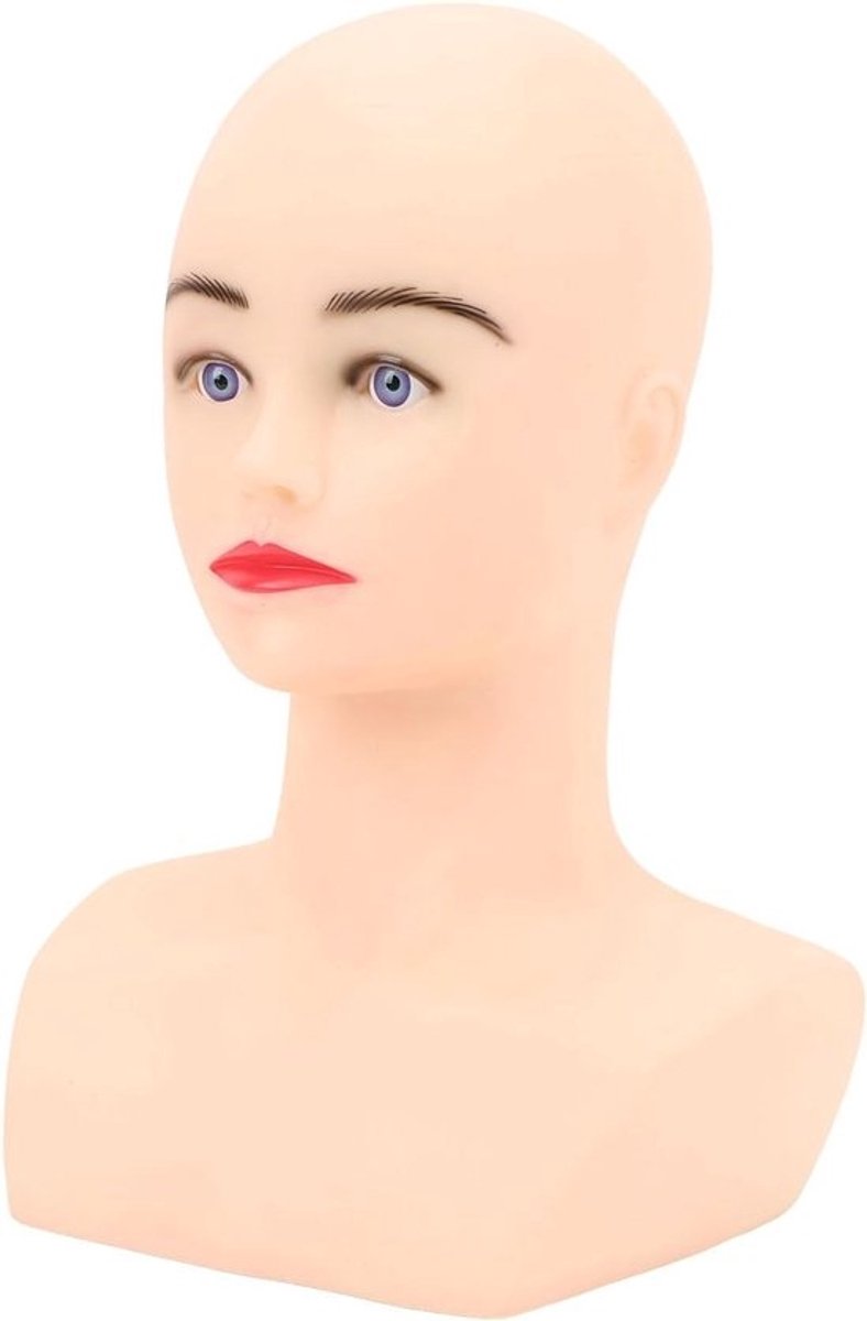 Vrouwen Mannequin Hoofd - Oefenhoofd Make-up - Schoonheidssalon Praktijk - Herbruikbaar PVC Materiaal - Hoogte 34cm - Beige