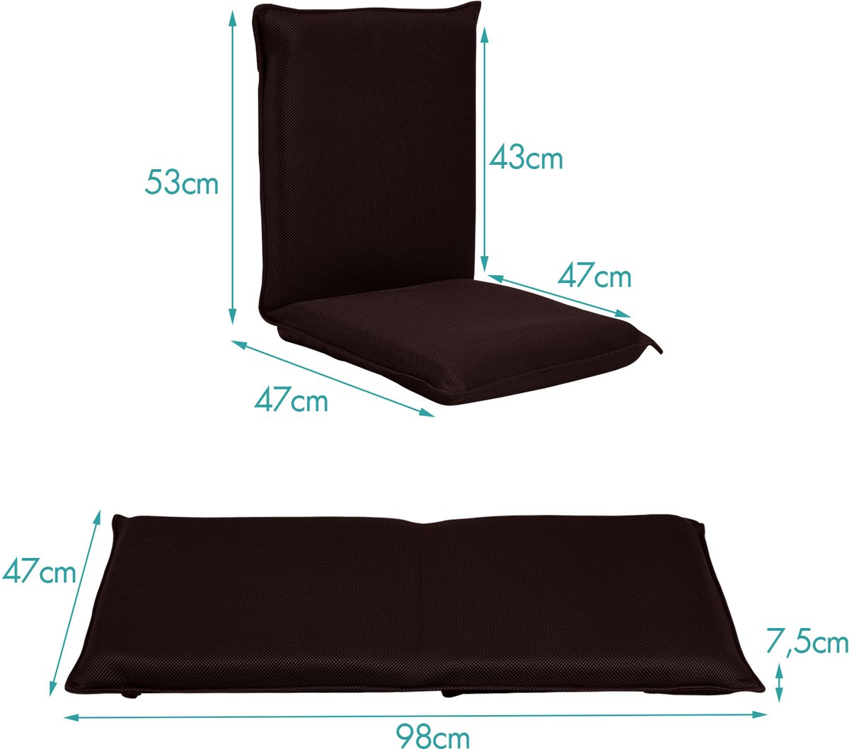 SureDeal® - Vloerstoel - Traps Verstelbare Rugleuning - 98x44x7 cm - Koffiebruin