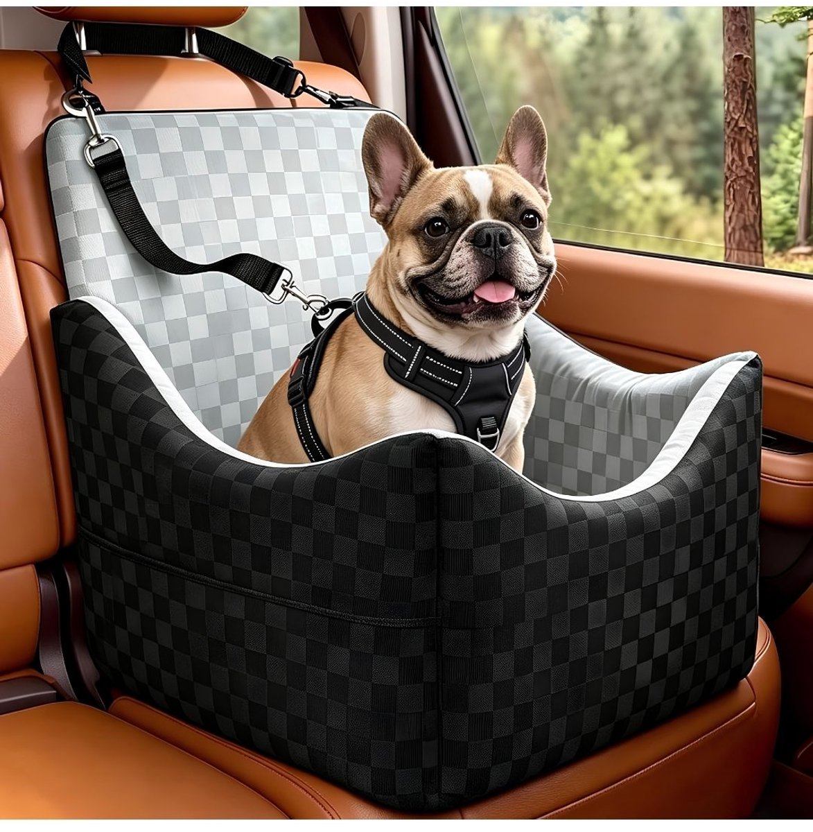 TYR® Hondenmand Auto - Hondenmand Auto Achterbank - Voor Kleine en Middelgrote Honden - Autostoel Hond - Zwart - 48cm x 46cm x 47cm
