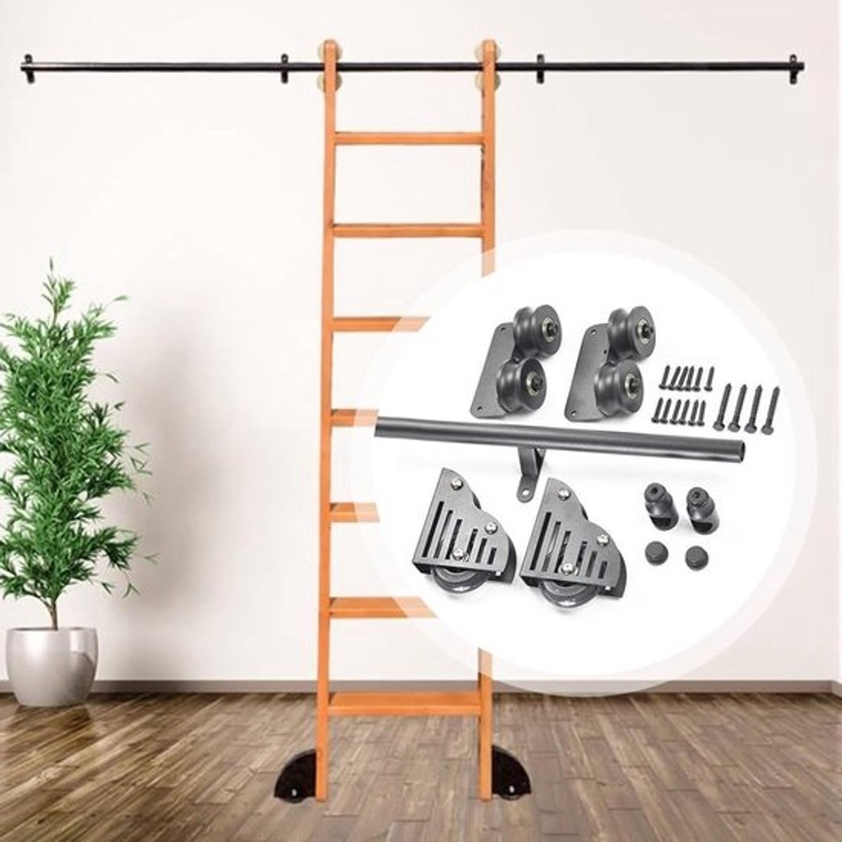 Schuur deur hardware - Glijdende ladder kit - Bibliotheek toegang - Volledige set systeem - 33ft/100cm