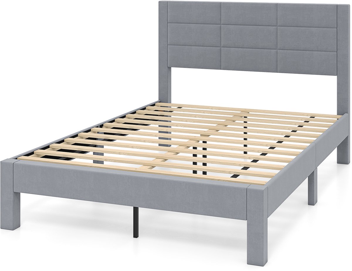 SureDeal® - Bedd - Bedframe - Matras Velours Stof - 211x141x109 cm - Grijs