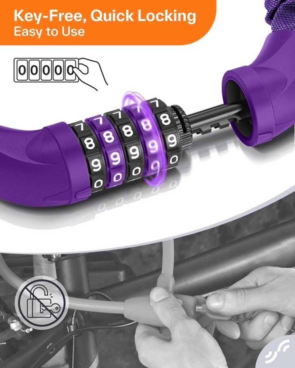 Stevige Fiets Ketting Slot met 5 Cijfers Combinatie - Hoge Beveiliging & Krasvrij