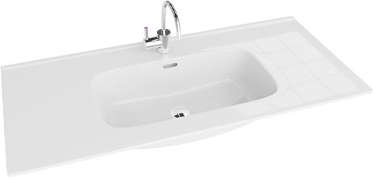 Grote Waskom Keramiek 100x46.5cm Wit Hoogglans met Overloop en Kraangat