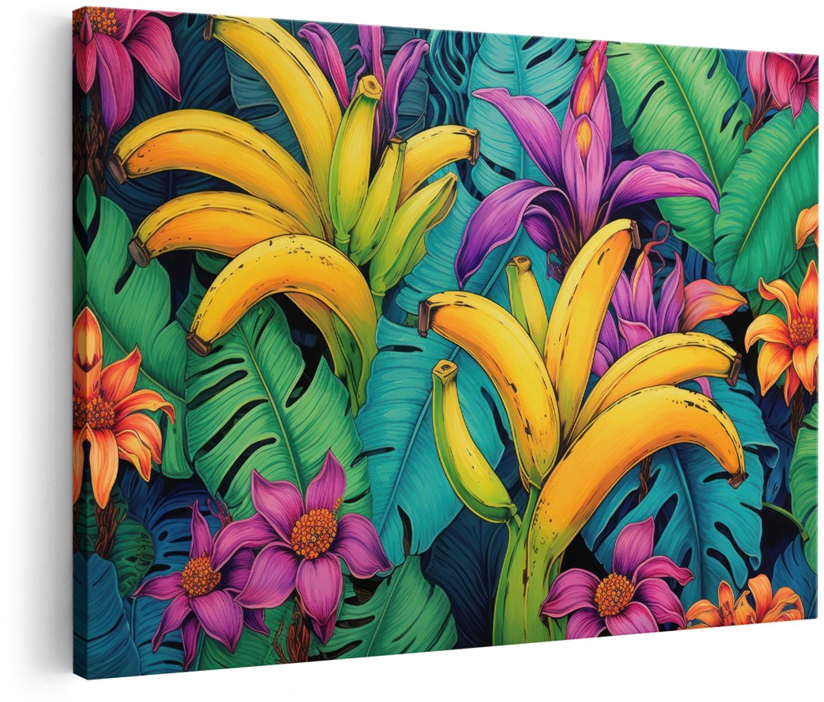 Artaza Canvas Schilderij Tropische Bananen - 150x100 cm - Groot - Wanddecoratie Bloemen - Muurdecoratie Jungle - Decoratie Kleurrijk Schilderij