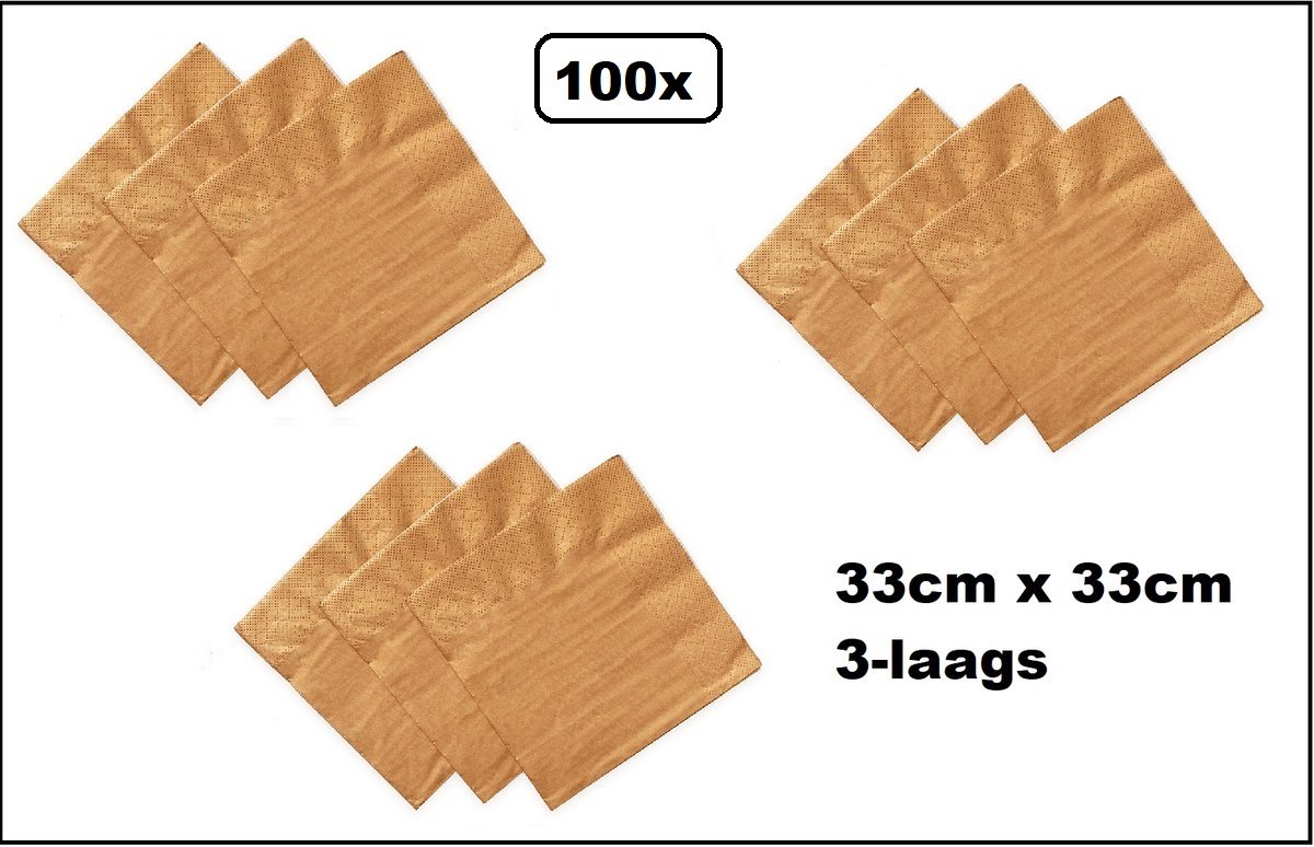 100 stuks Servetten rose goud 33cm x 33cm - 3 laags - Cocktail servet diner eten knoeien restaurant BBQ thema feest verjaardag feest