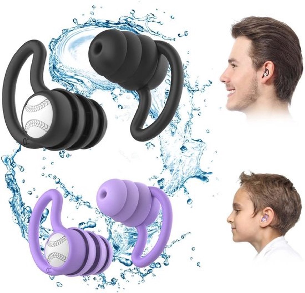 Waterdichte silicone oordopjes voor volwassenen en kinderen - Herbruikbaar voor douche, zwemmen en surfen