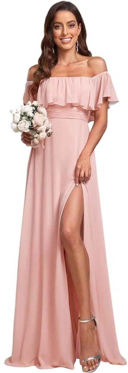 Lange Elegante Avondjurk met Split en Off-Shoulder Halslijn voor Dames