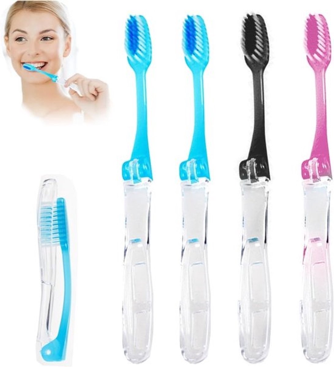 Opvouwbare Tandenborstels - Reis Tandenborstels - Onderweg Hygiëne - Compact Vouwbaar - 4 Stuks - Diverse Kleuren