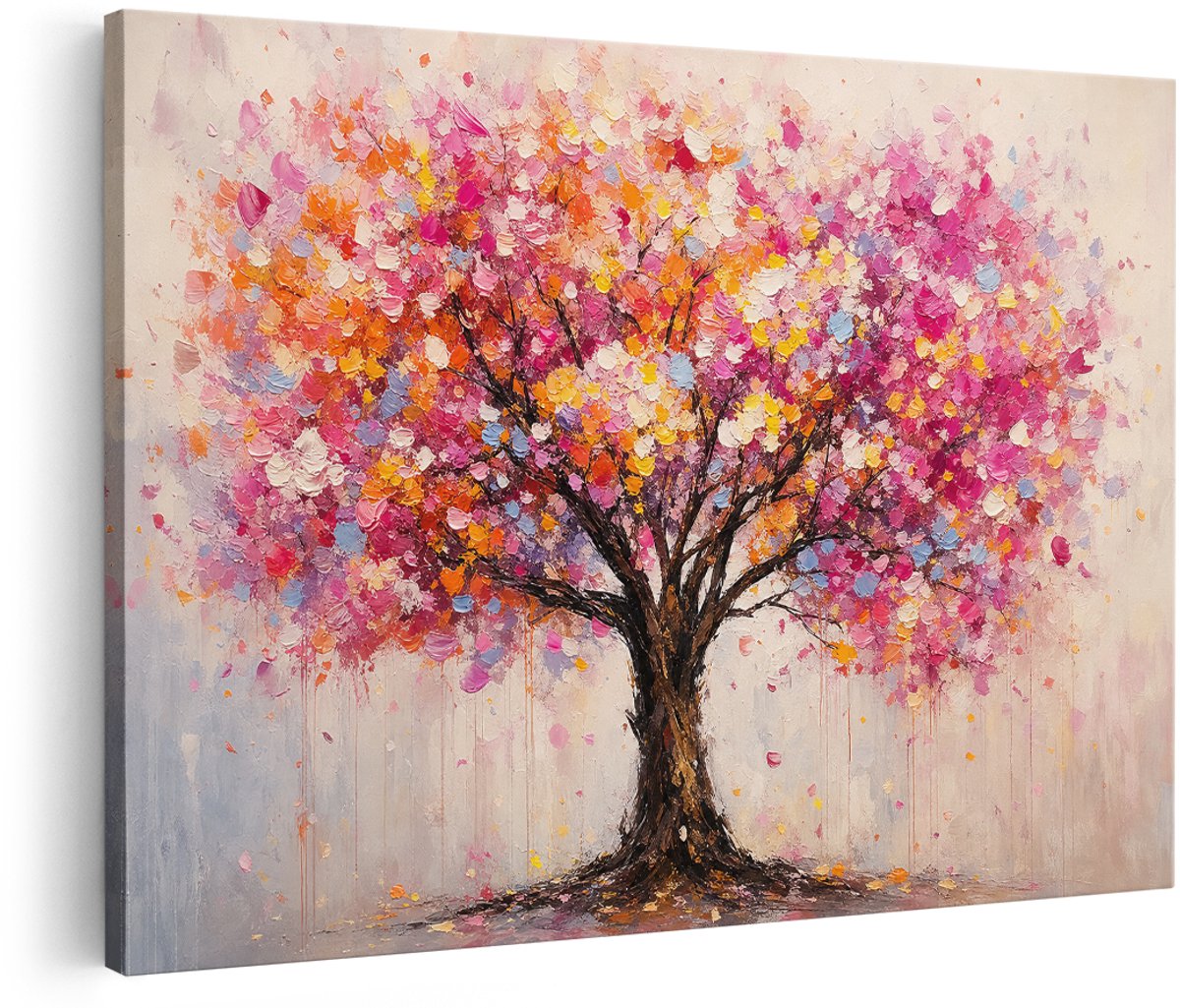 Artaza Canvas Schilderij Abstracte Boom - Kleurrijke Kunst - Natuur - 150x100 cm - Groot - Wanddecoratie Woonkamer - Schilderijen - Muurdecoratie