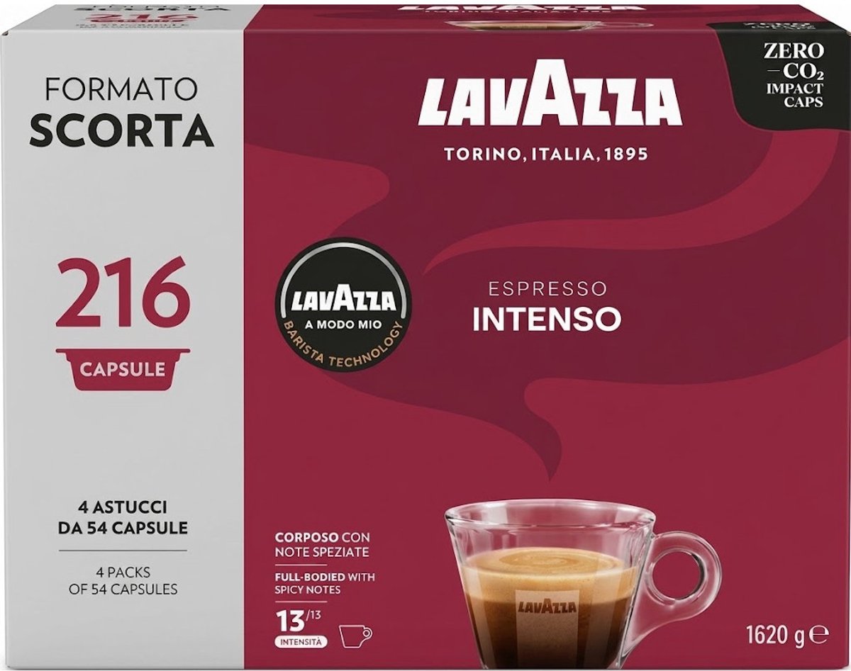 Lavazza Espresso Intenso - Multipack - 216 (4x54) Koffiecups Compatibel met Lavazza A Modo Mio