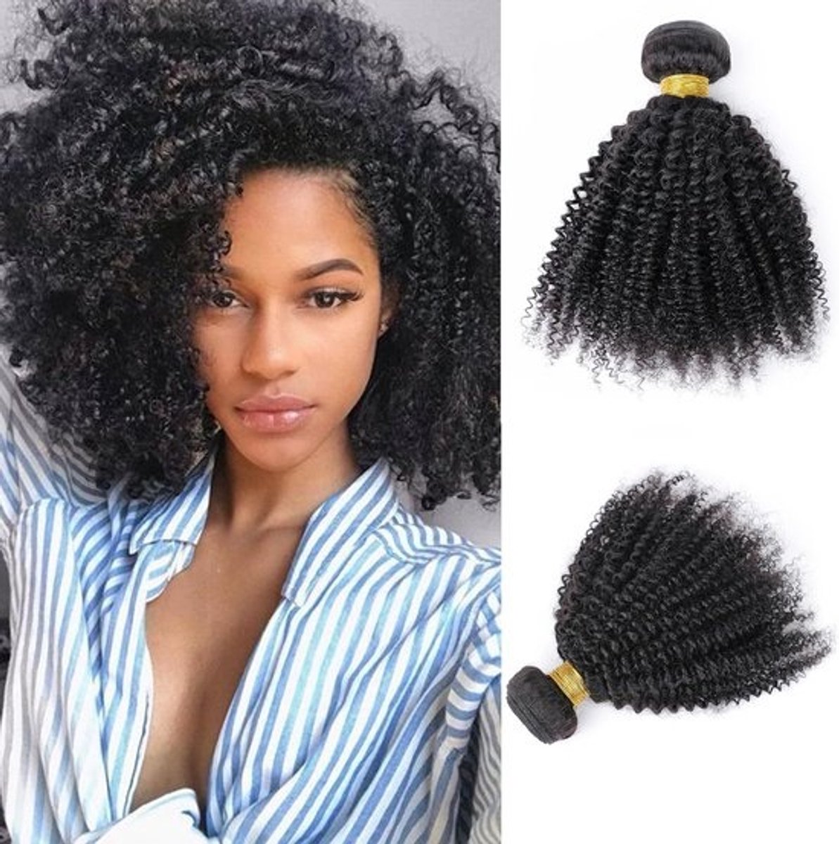 Braziliaanse Afro Kinky Krullend Menselijk Haar Bundel voor Zwarte Vrouwen - 100% Onbewerkt Natuurlijk Kleur 8 inch