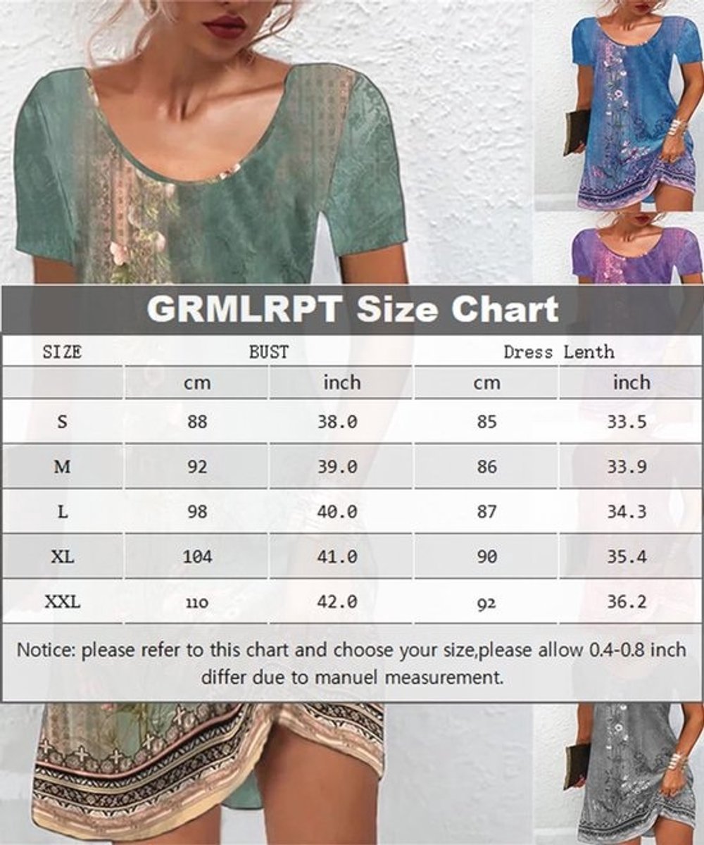 Bohemian Mini-jurk met Bloemenprint voor Dames - Korte Mouwen en Ronde Hals (Veelkleurig, S-XXL)