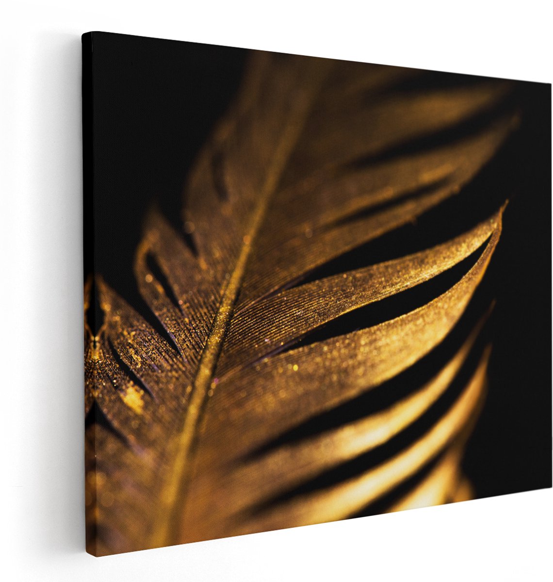 Artaza Canvas Schilderij Gouden Veer - 150x120 cm - Groot - Wanddecoratie Woonkamer - Schilderijen - Muurdecoratie