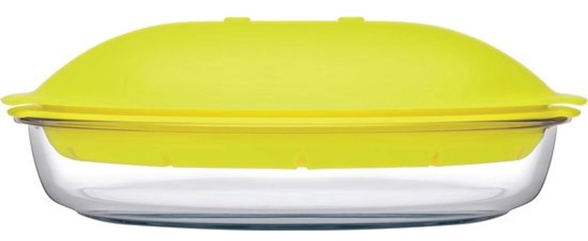 Magnetron Stoomkoker van Glas met Deksel - Geel, 1.8 Liter