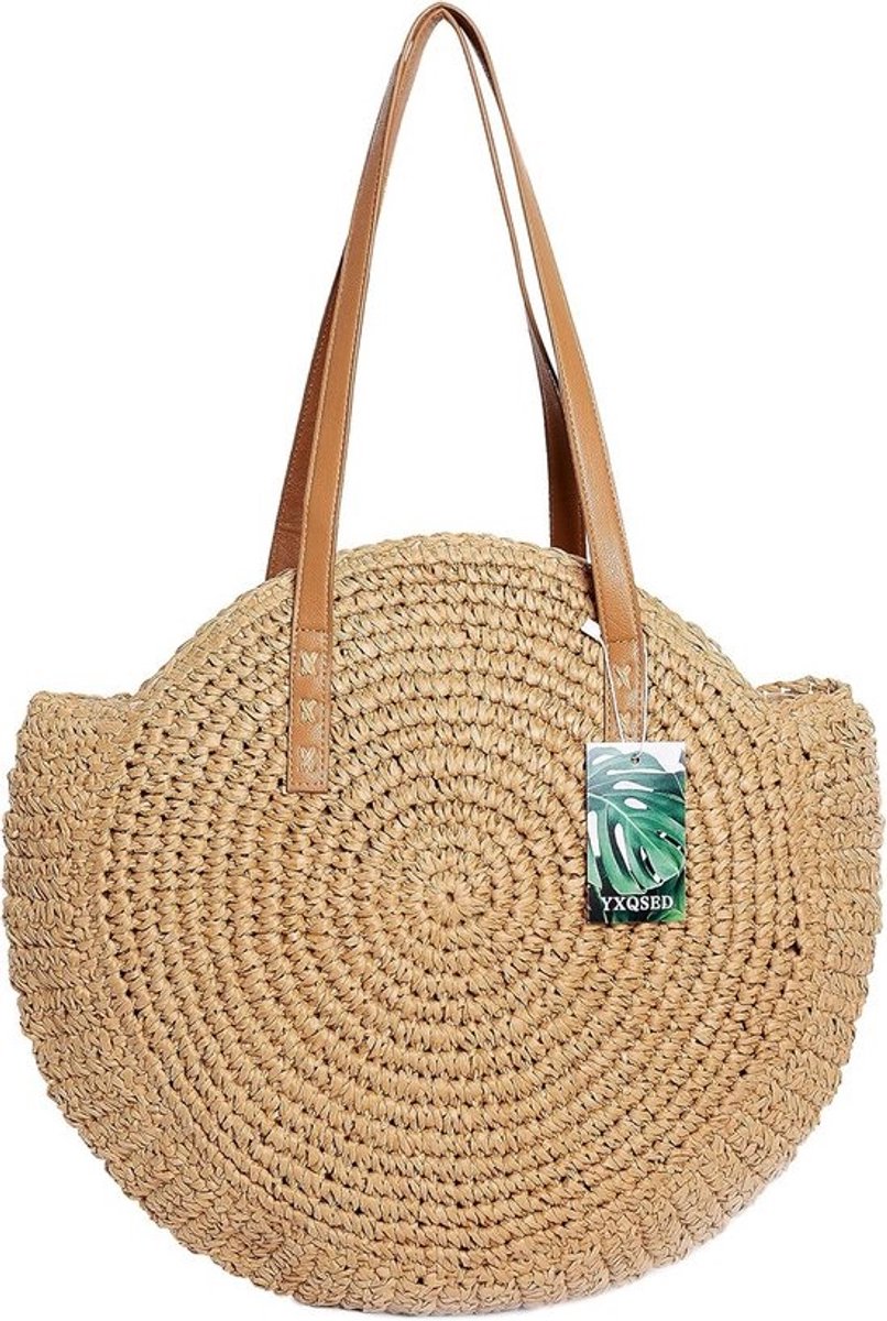 Ronde gevlochten strooien tas - strandtas zomer plus size vrouw reistas boho tas