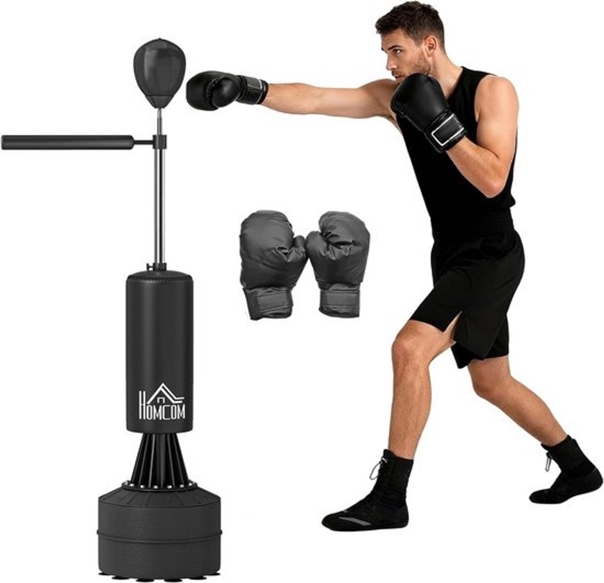 3-in-1 Bokszak op Voet met Speed Ball en Flexibele Arm, Hoogte Verstelbaar