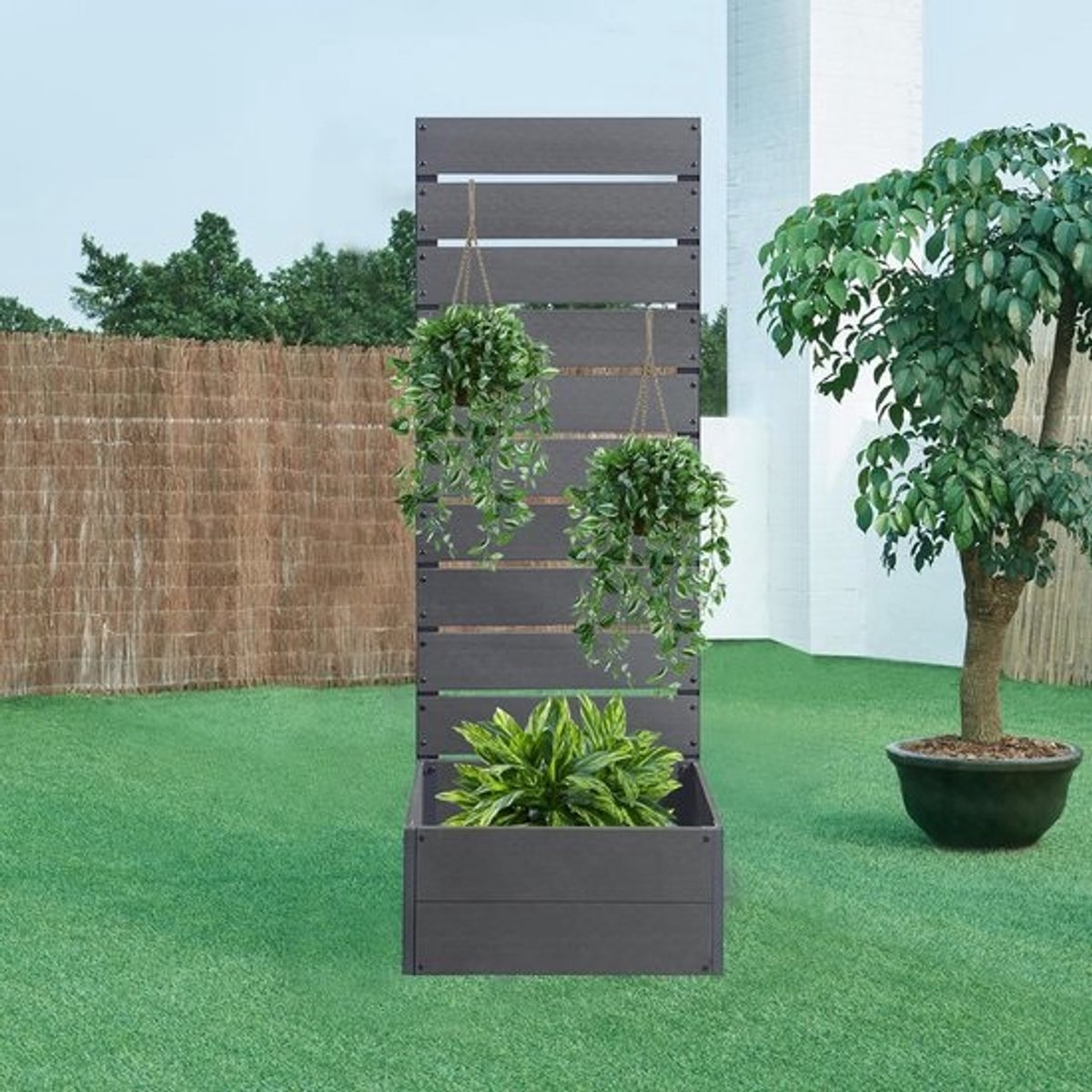 Planter met scheidingswand 150x56x38cm - Tuinscherm met plantenbak privacy wand