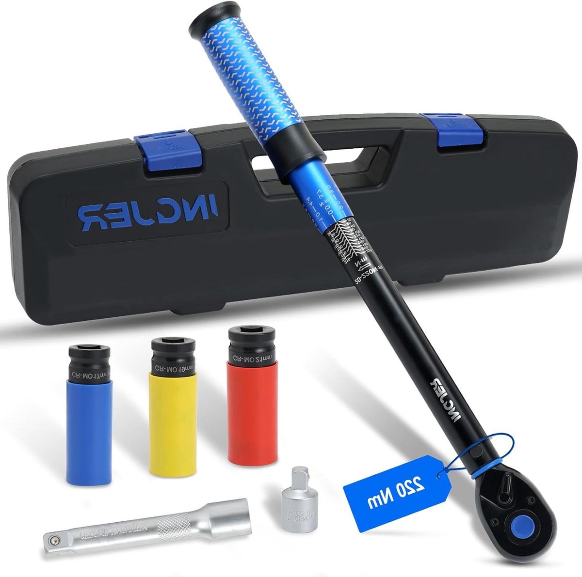 Momentsleutel Set - Koppel Sleutel - Nauwkeurig Aandraaien - Hoogwaardig Chroom-Vanadium - 20-220 Nm - Blauw