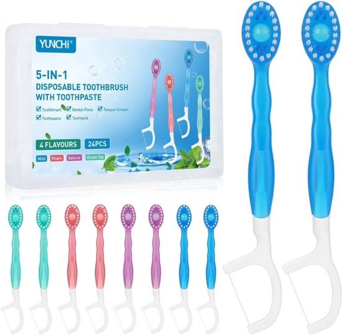 24x Reis Tandenborstels met Tandpasta Pakket - Inclusief Floss, Tandenstoker & Tongschraper