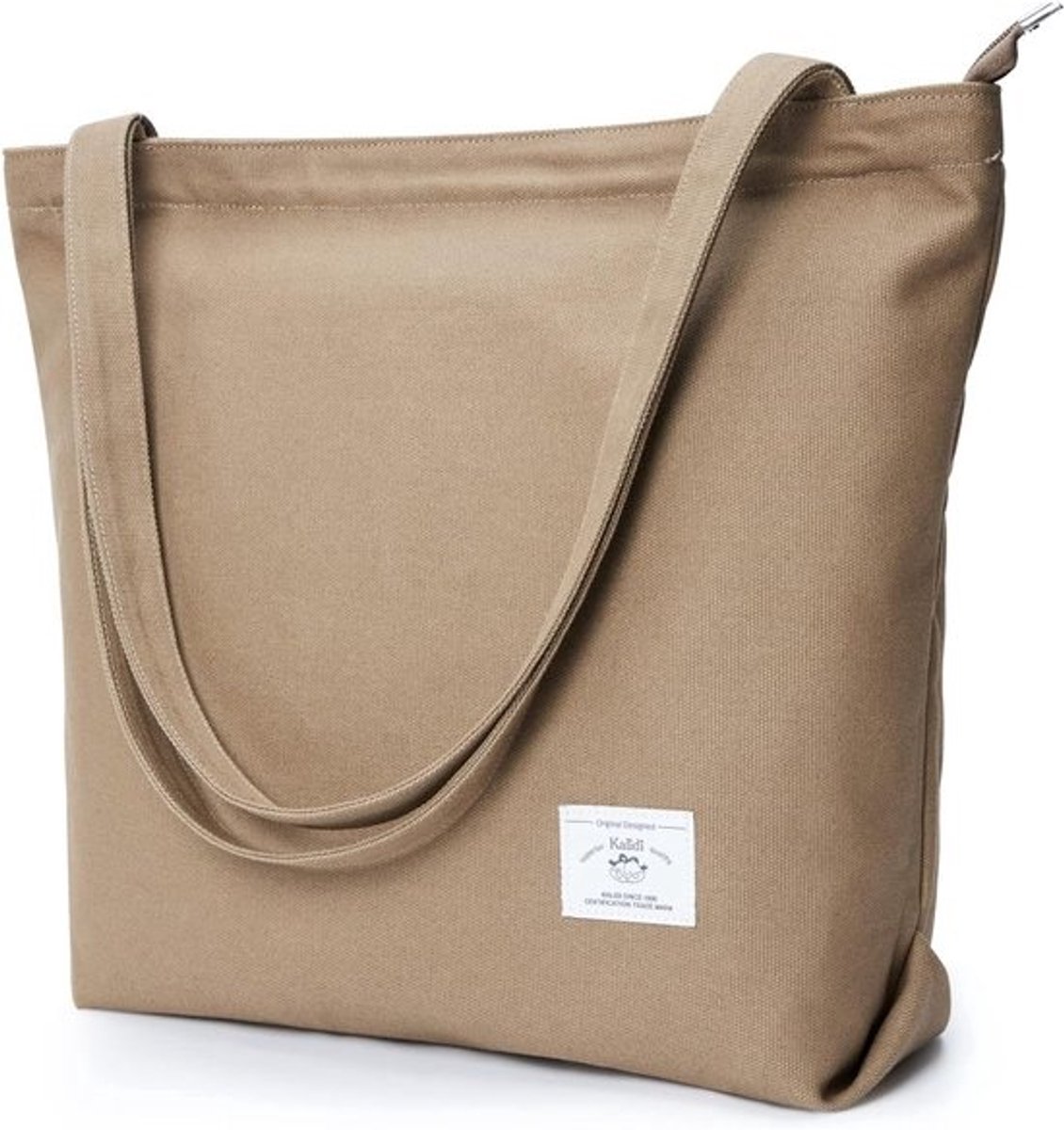 Grote Canvas Tote Bag voor Dames met Rits - Casual Handtas voor Werk, School en Winkelen