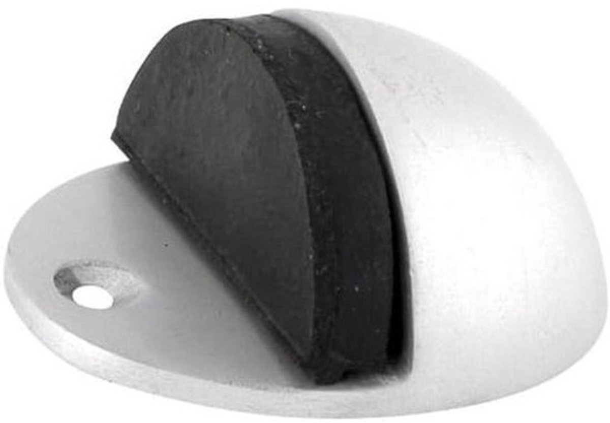 Ovaale Deurstop - Afgeschermde Stopper - Vloer Beschermen - Vaste Schroefdraadbout - 50mm Lengte - Satijn Aluminium