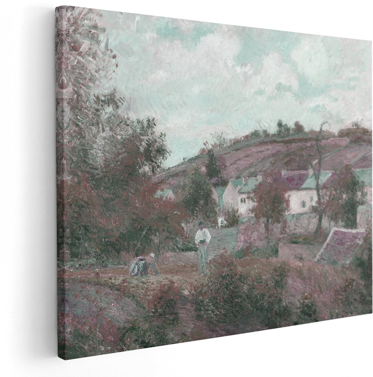 Artaza Canvas Schilderij Landschap - 150x120 cm - Groot - Wanddecoratie Natuur - Muurdecoratie Dorp Op Heuvel - Schilderijen Op Canvas Impressionisme