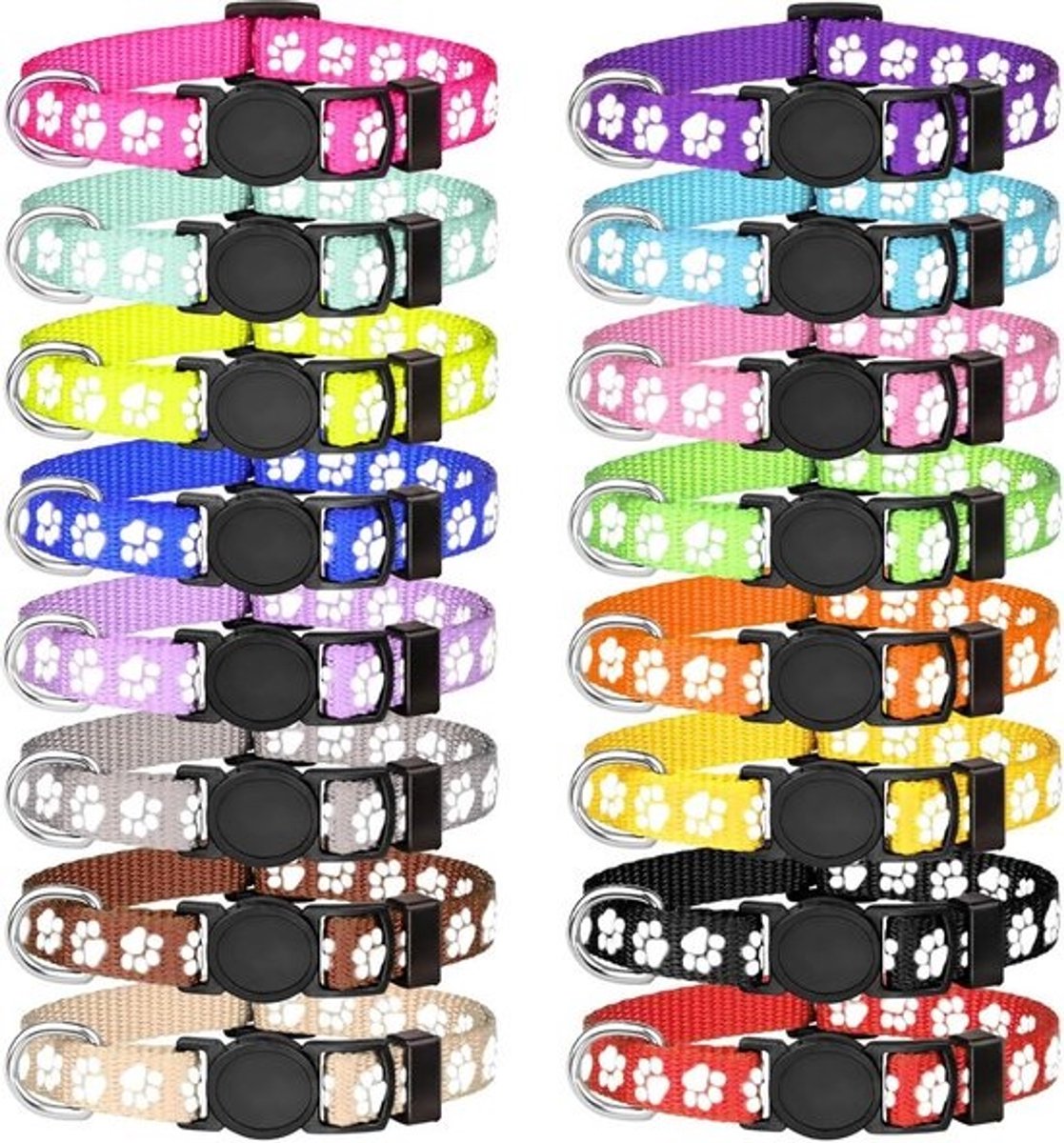 16 Stuks Verstelbare Puppy Halsbanden Set met Pootafdrukjes en Lichtgevende Opties voor Identificatie en Veiligheid