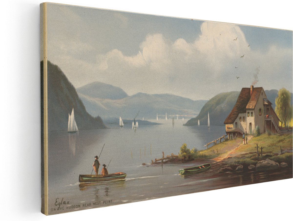 Artaza Canvas Schilderij Natuur West Point - 160x80 cm - Groot - Wanddecoratie Zeilboten - Muurdecoratie Vintage Landschap - Kamer Accessoires