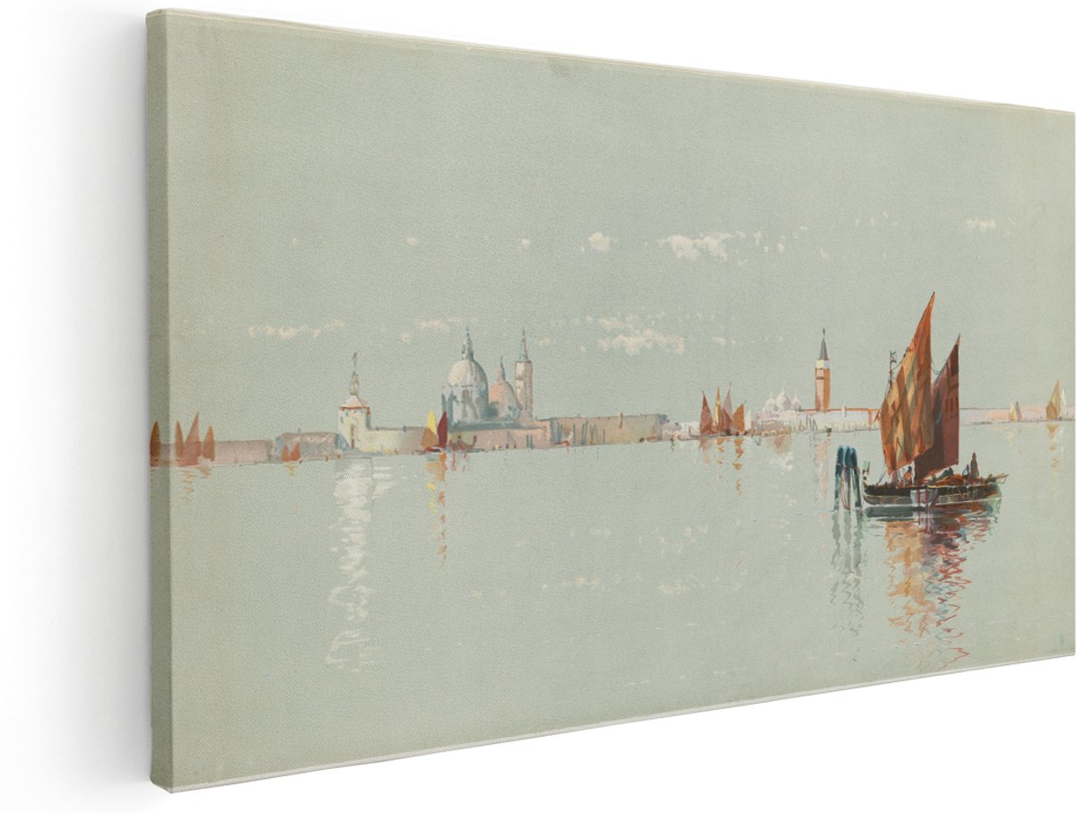 Artaza Canvas Schilderij Venetiaans Landschap - 160x80 cm - Groot - Wanddecoratie Zeilboot - Muurdecoratie Vintage Stad - Schilderijen Op Canvas