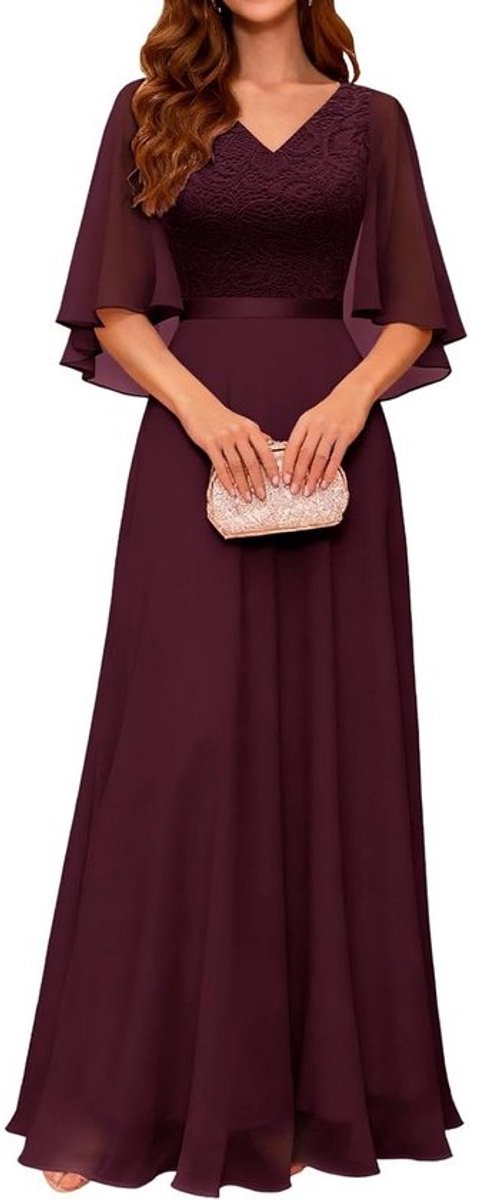 Elegante Lange Avondjurk voor Dames met Korte Mouwen - Perfect voor Bruiloft of Feest