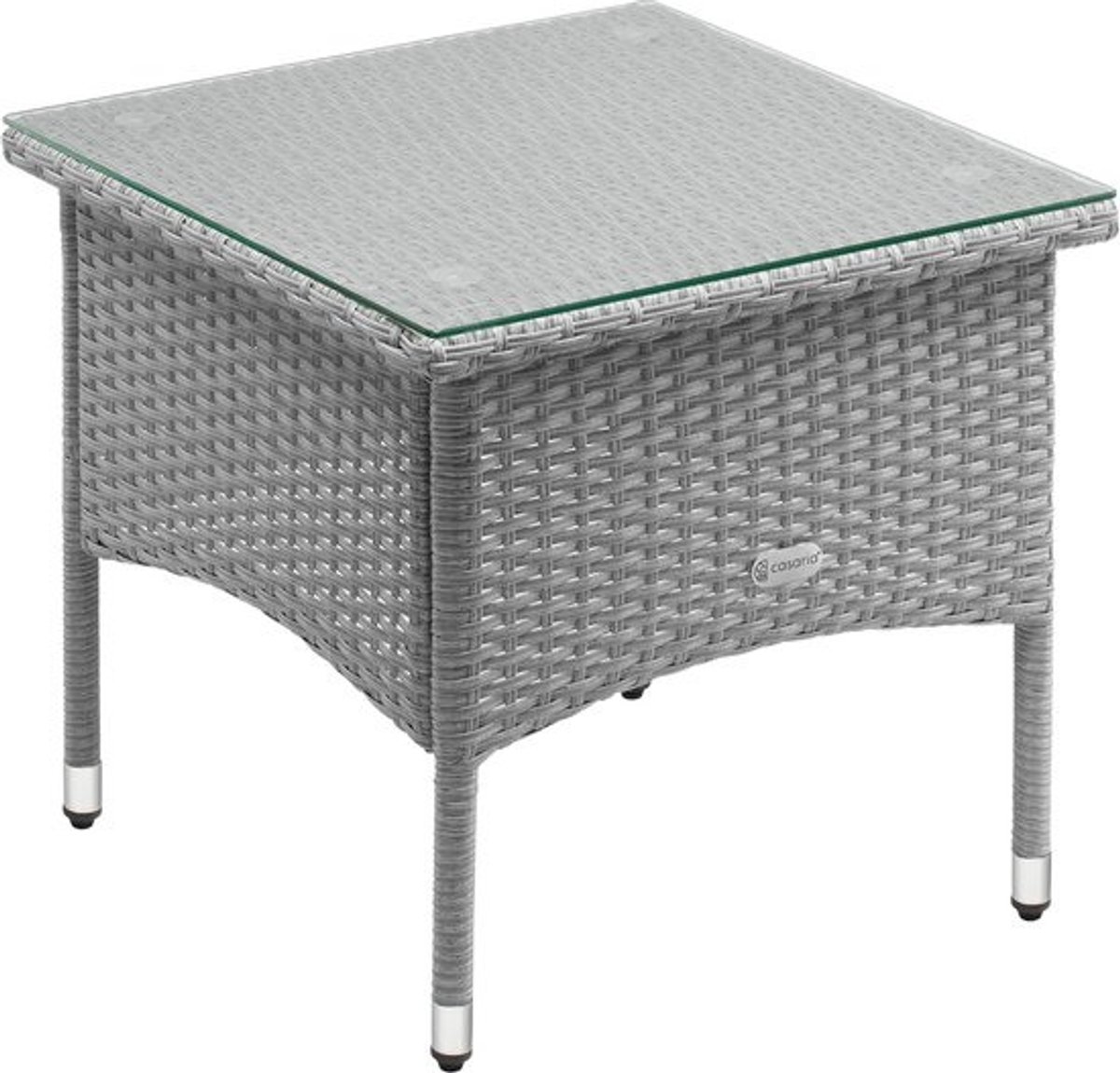 Polyrattan Bijzettafel - Tuin Tafel Salontafel - Buiten Ontspannen - Veiligheidsglas Tafelblad - 50x50x45 cm - Grijs