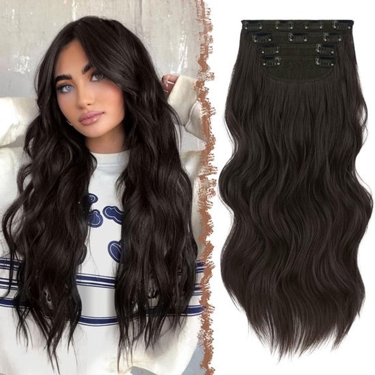 Lange Golvende Clip-in Haarextensies 50 cm - Dik en Vol Synthetisch Haarstuk voor Vrouwen