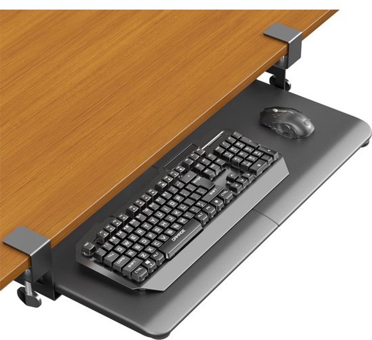 Verstelbaar Keyboard Tray Onder Bureau met Klem - Uittrekbaar & Ergonomisch Bureauplateau - Computer & Laptop Houder - Zwart