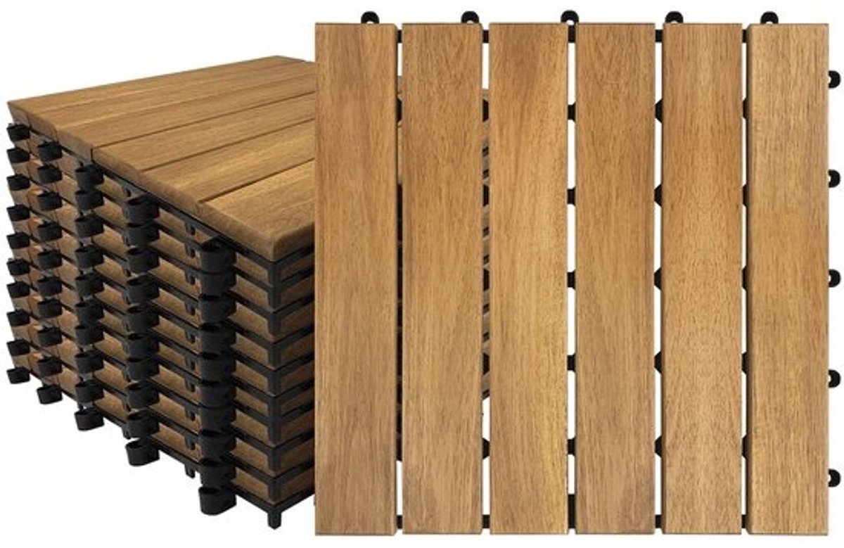 Houten Balkontegels - Tuintegels Vlonder - Buiten Leven - Acaciahout Vlamvertragend - 30x30cm Set 55 - Natuurlijk Hout