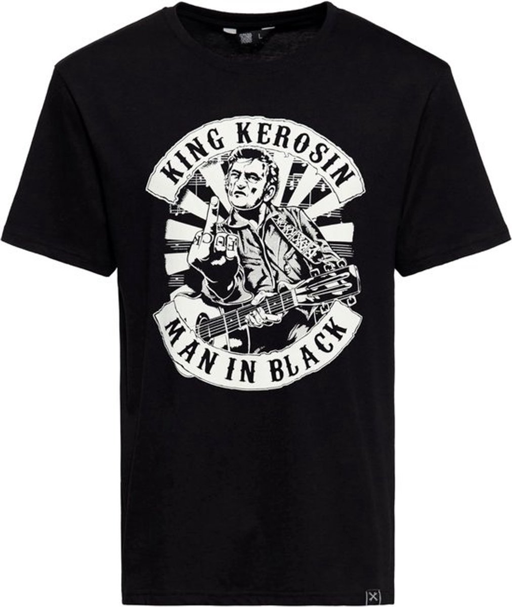 Heren T-Shirt Zwart Rockabilly Stijl 50s Vintage Rebel Look Katoen