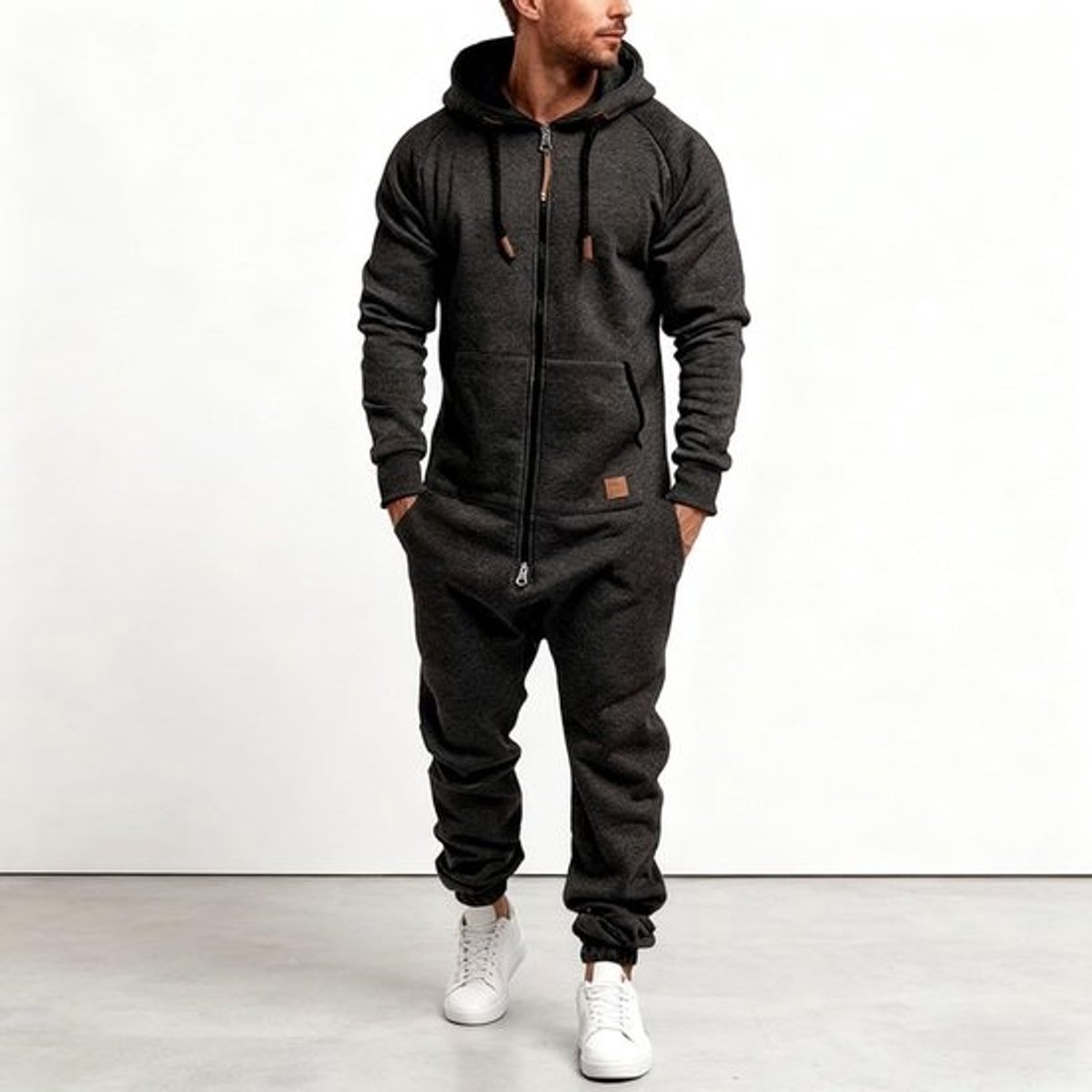 Herfst Winter Jumpsuit - Huispak Herenkleding - Comfortabel Loungen - Zachte Fleece Voering - Grijs