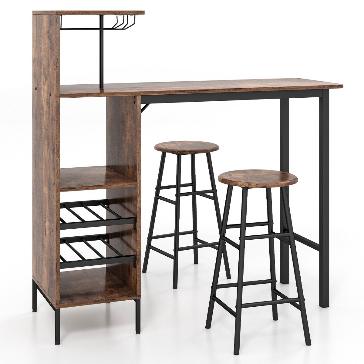 SureDeal® - Eettafel - Bartafel - Krukken Pubtafel - Kruk - Wijnrek - Flessen - Stoelen Bistrotafel - Woonkamer - 120x40x121,5 cm - Koffiebruin
