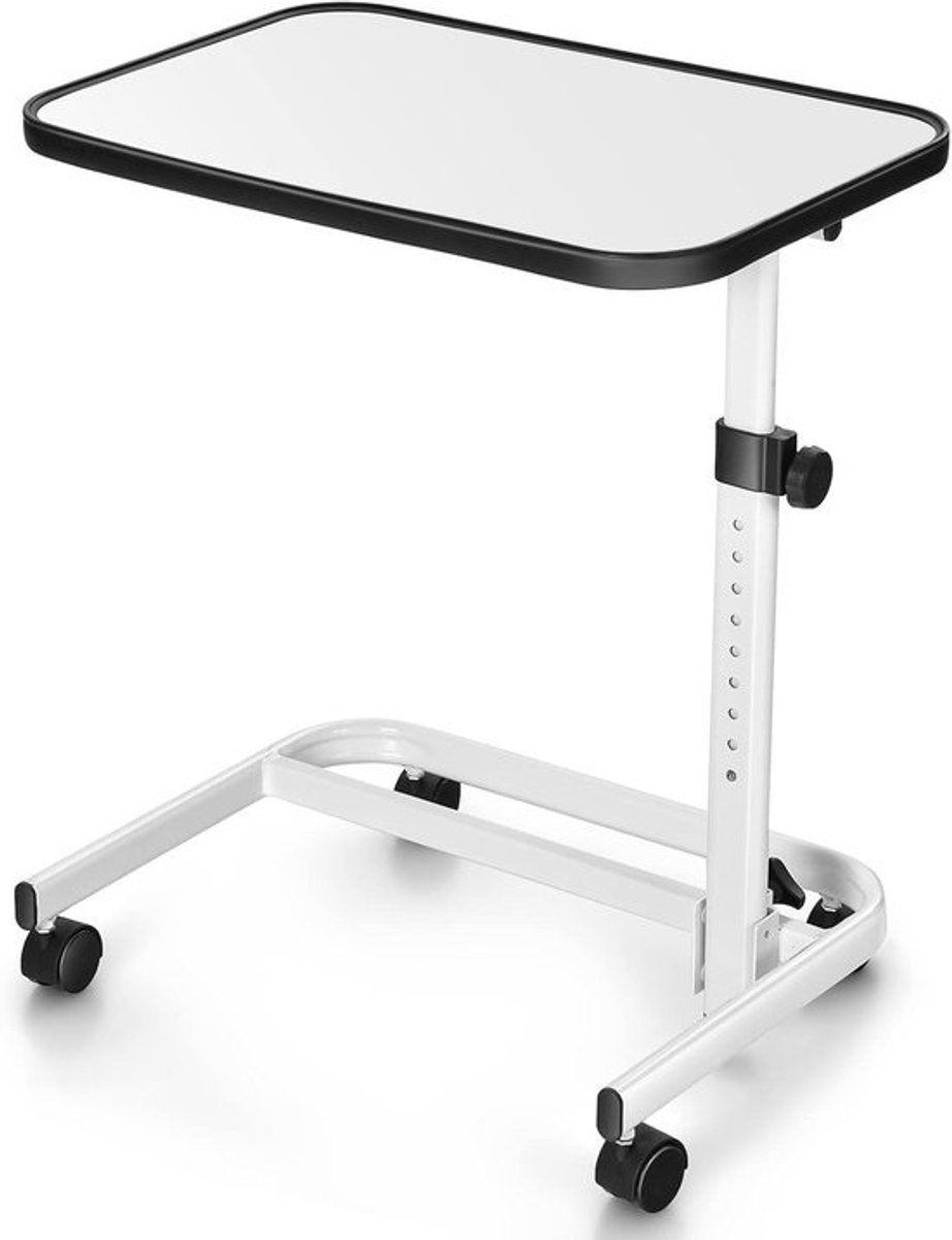 Bedtafel op wieltjes - Verzorgingstafel bijzettafel - Eten lezen werken - 360 graden draaibaar - 73-93 cm hoogte - Wit