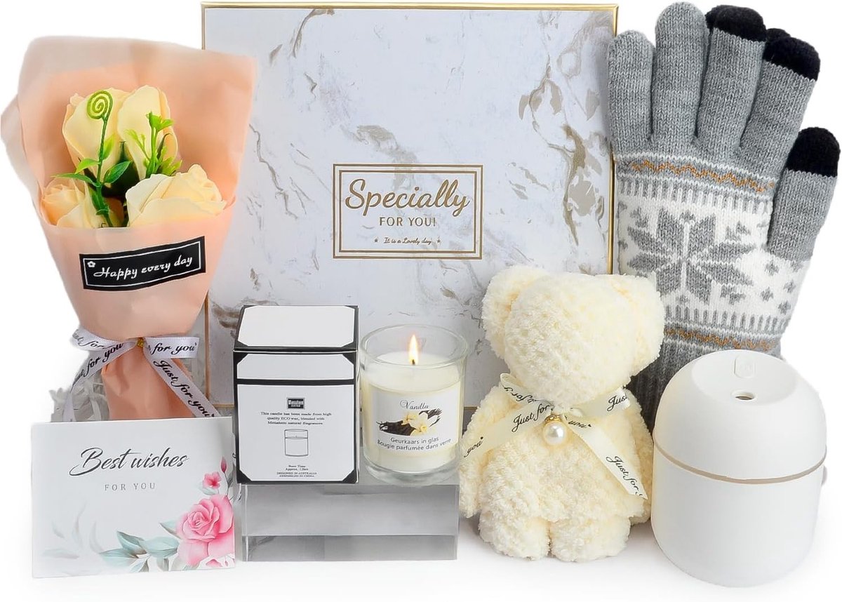 Warme Gebreide Winterhandschoenen voor Vrouwen - Perfecte Cadeaus voor Kerst en Verjaardag, Inclusief Geurkaarsen en Luchtbevochtiger