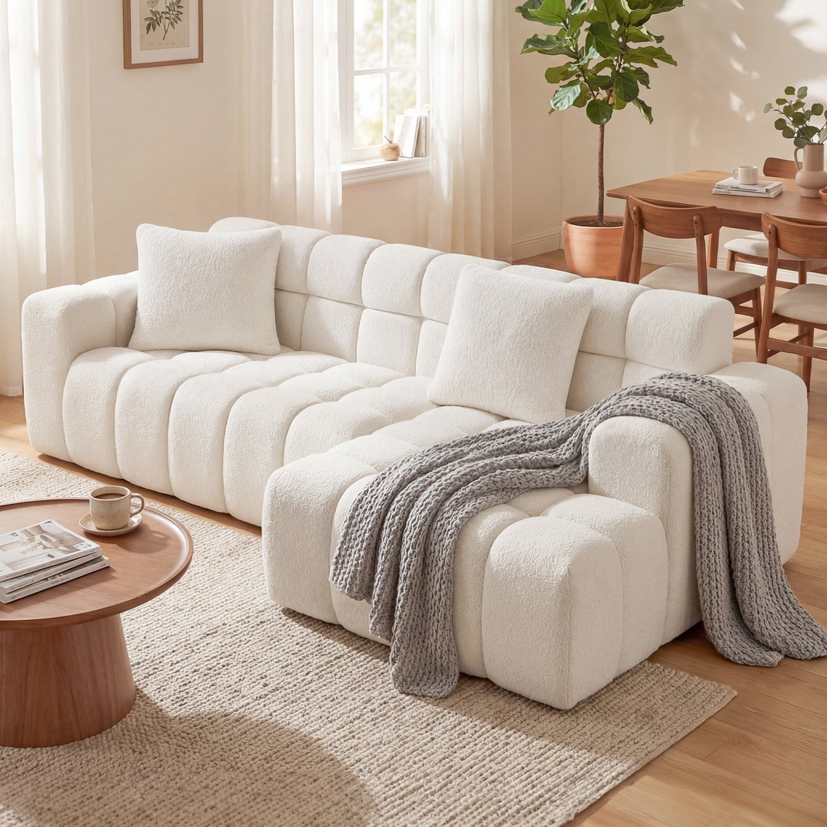 HAUSS SPOLE - Modulaire Hoekbank - 3-Zits Bank met Chaise Longue - Fluweel - Wit - Schuimvulling - Vacuümverpakt