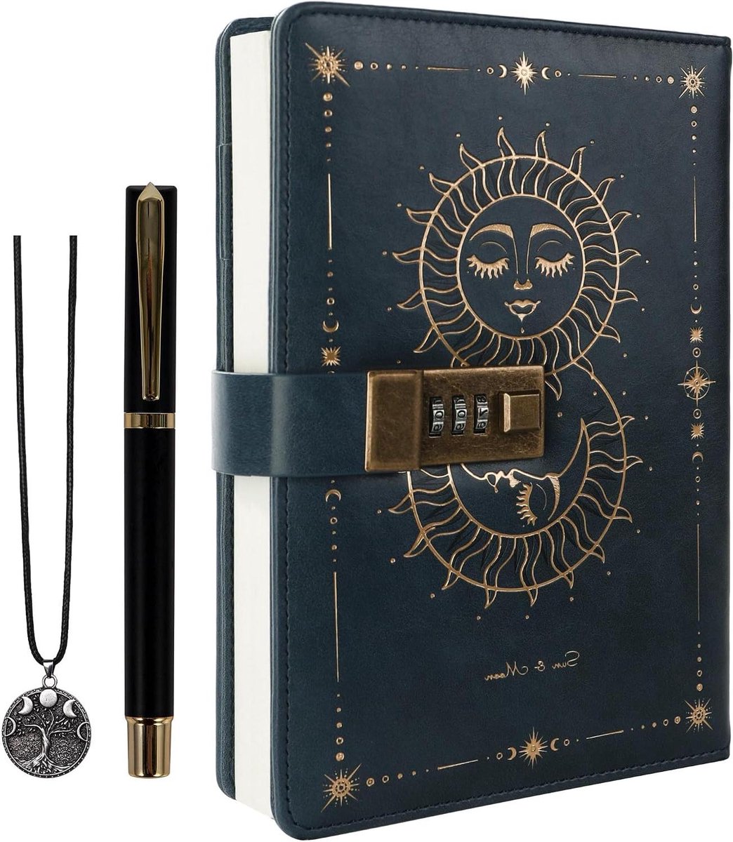 Dagboek met slot - Schrijfboek Gelinieerd - Gedachten Vastleggen - Combinatieslot Beveiliging - A5 Navulbaar - Blauw