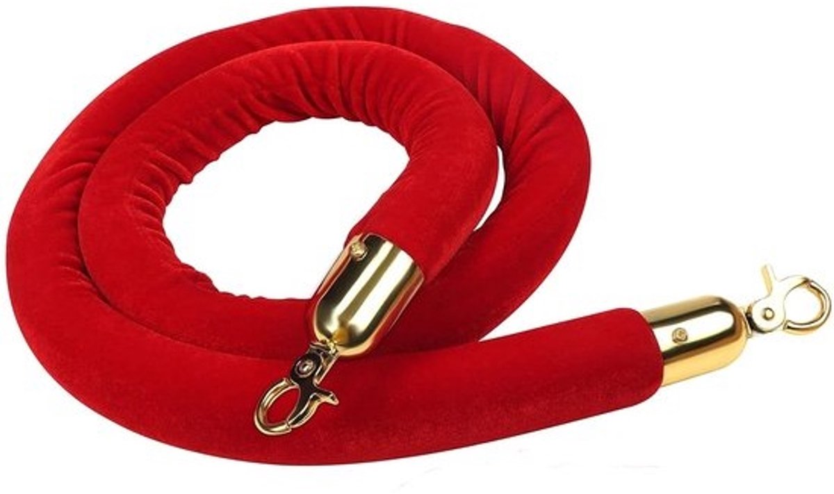 Gevlochten Stanchion Touw - Wachtrij Lijn - Evenementen Organiseren - Gouden Haken - 1.5 Meter - Rood