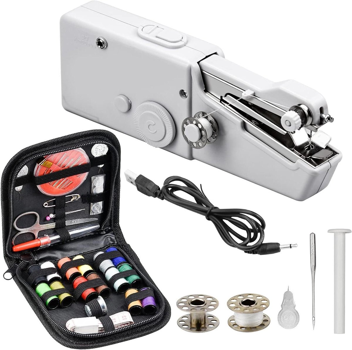 Handnaaimachine - Mini naaimachine - Snel kleding repareren - Draagbaar en compact - 3.5 x 21 x 7 cm - Wit