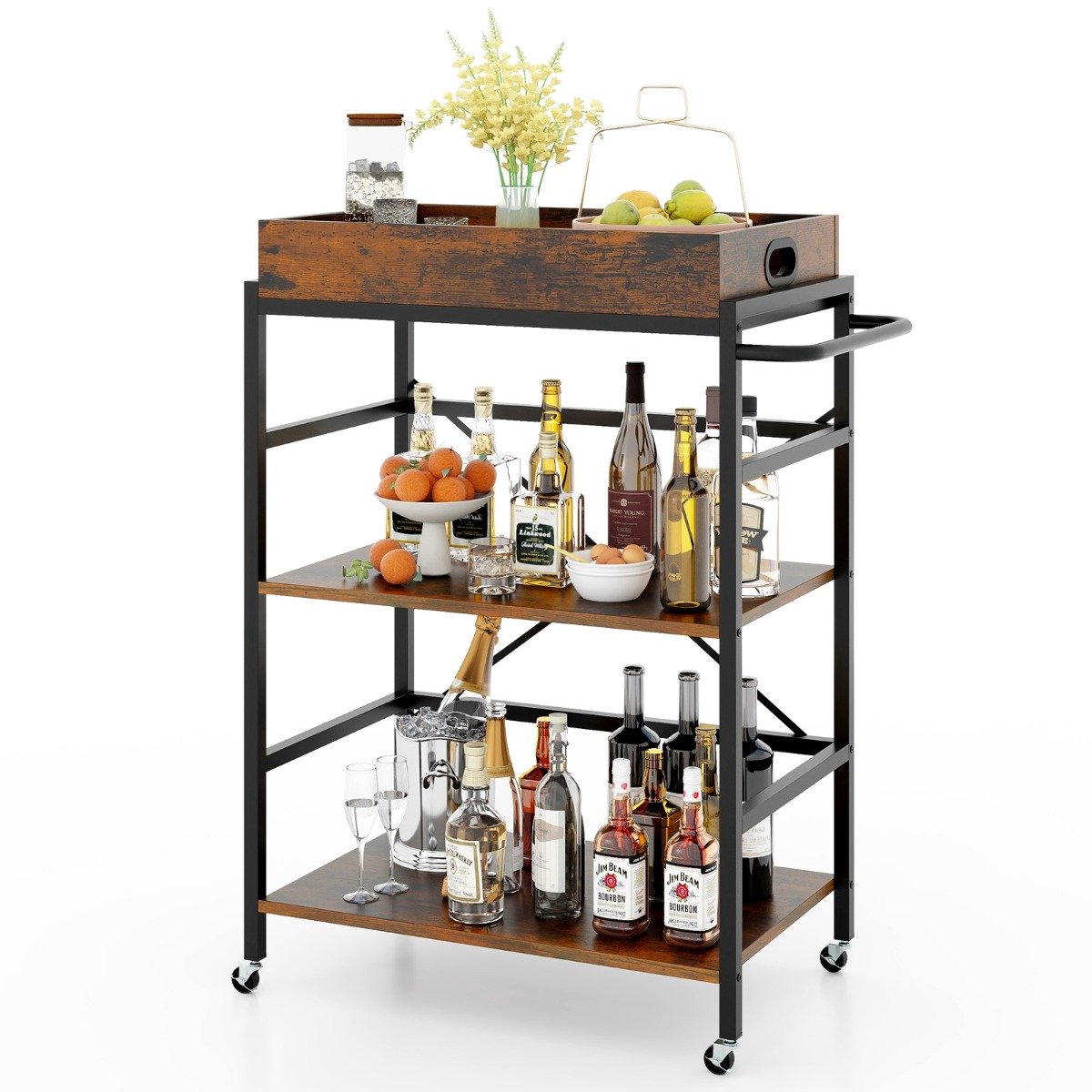 SureDeal® - Keukentrolley - Barwagen - Niveaus Industriële Servicewagen - 73x40x94 cm - Koffiebruin