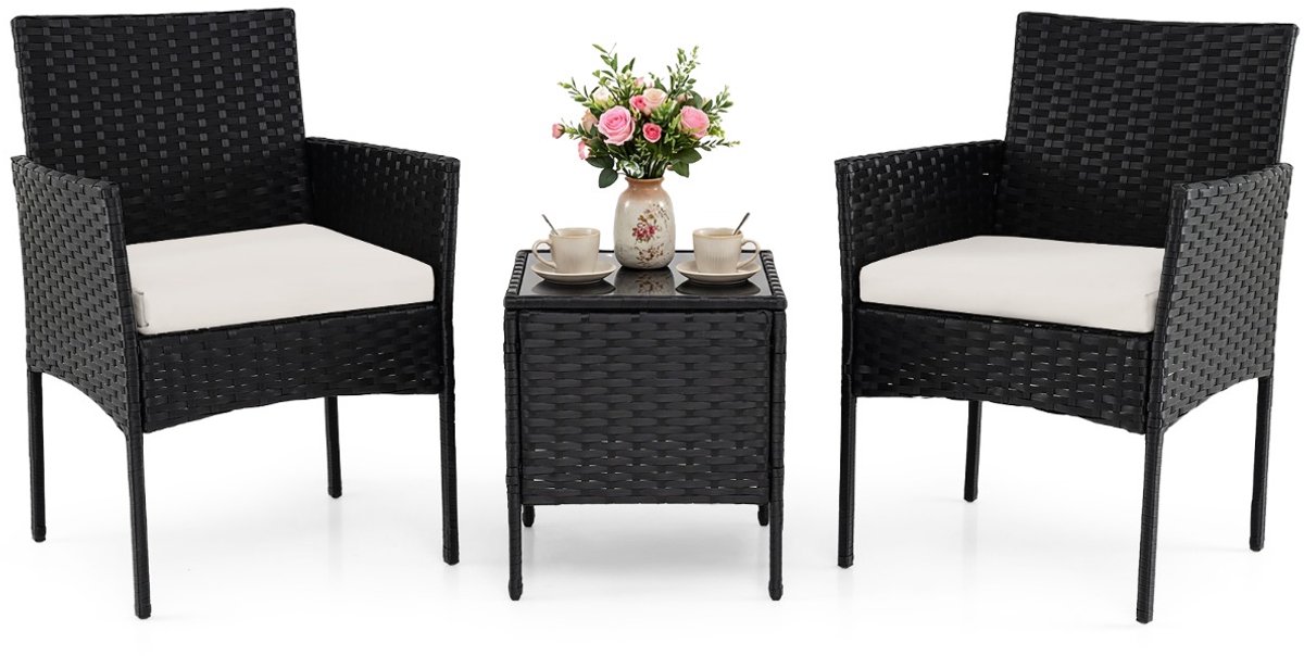 SureDeal® - Tuinset - Delige - Tafel - Comfortabele Stoelen Gehard - 56x56x81 cm - Grijs