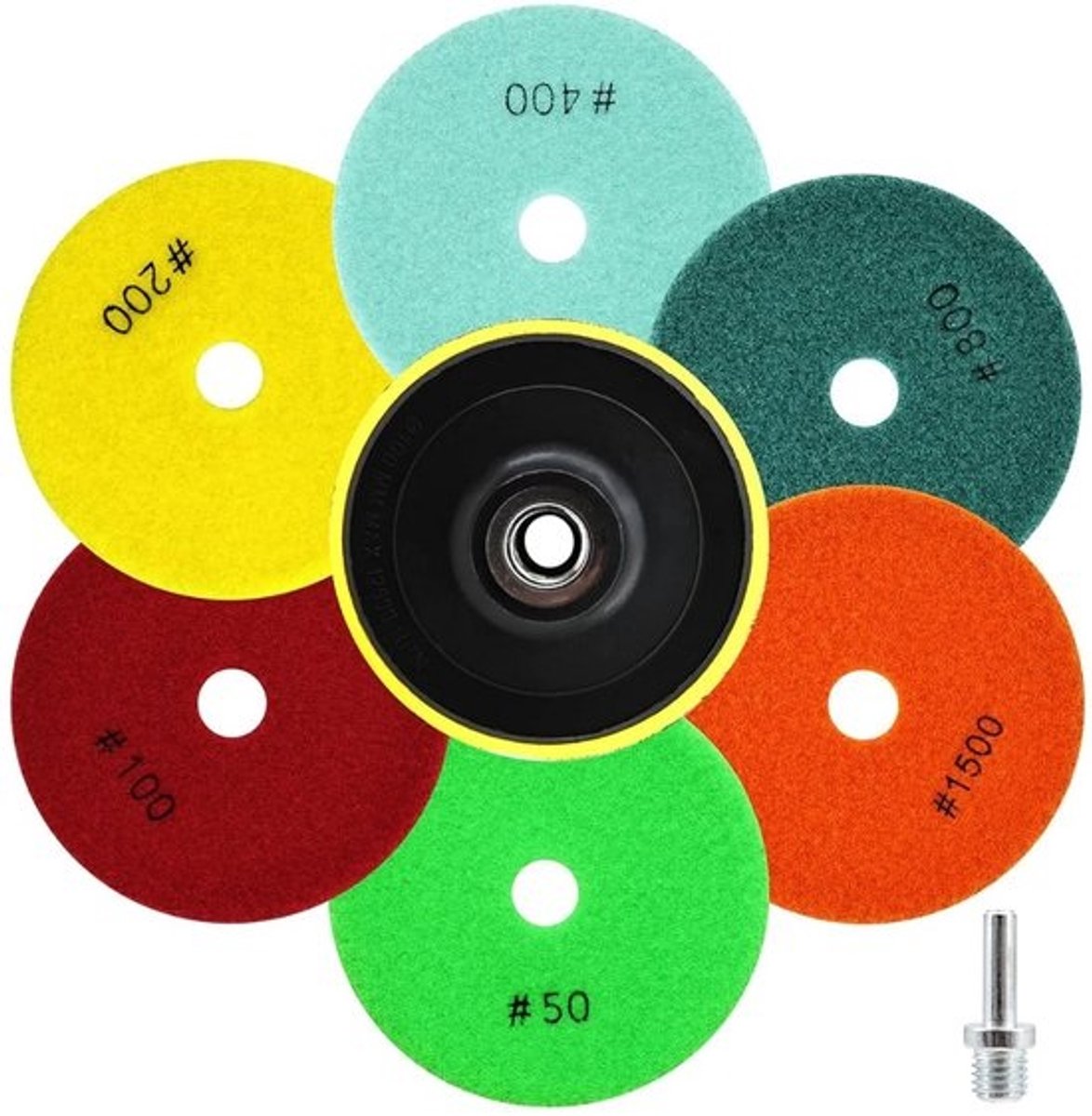 Polijstpads Set - Schuurschijven Set - Steen Bewerken - 8 Delig Inclusief Adapter - 100mm Diameter