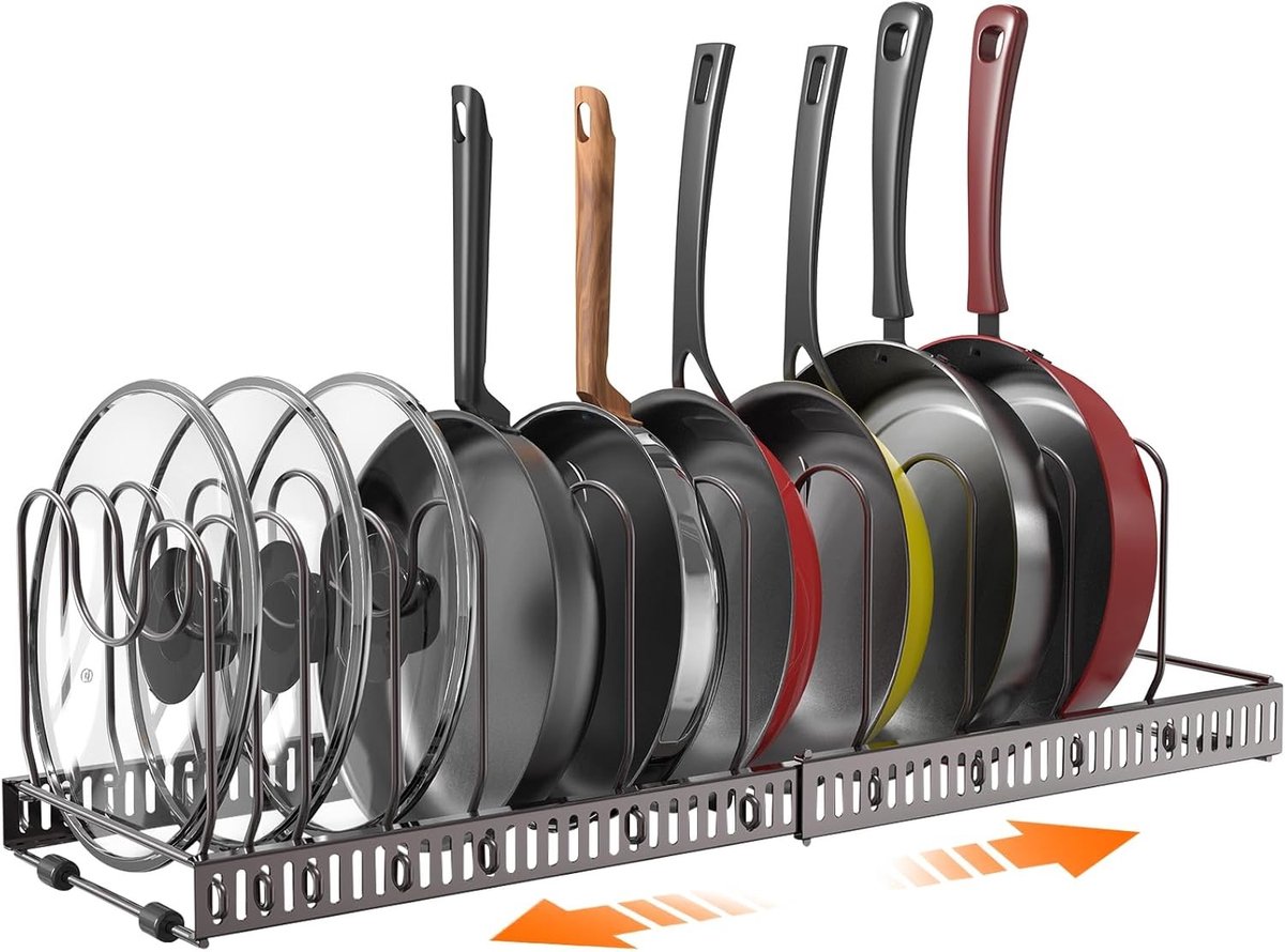 Pannenorganizer voor Keuken, Opbergrek met 10 Scheidingswanden voor Pannen, Casseroles en Dekselhouders