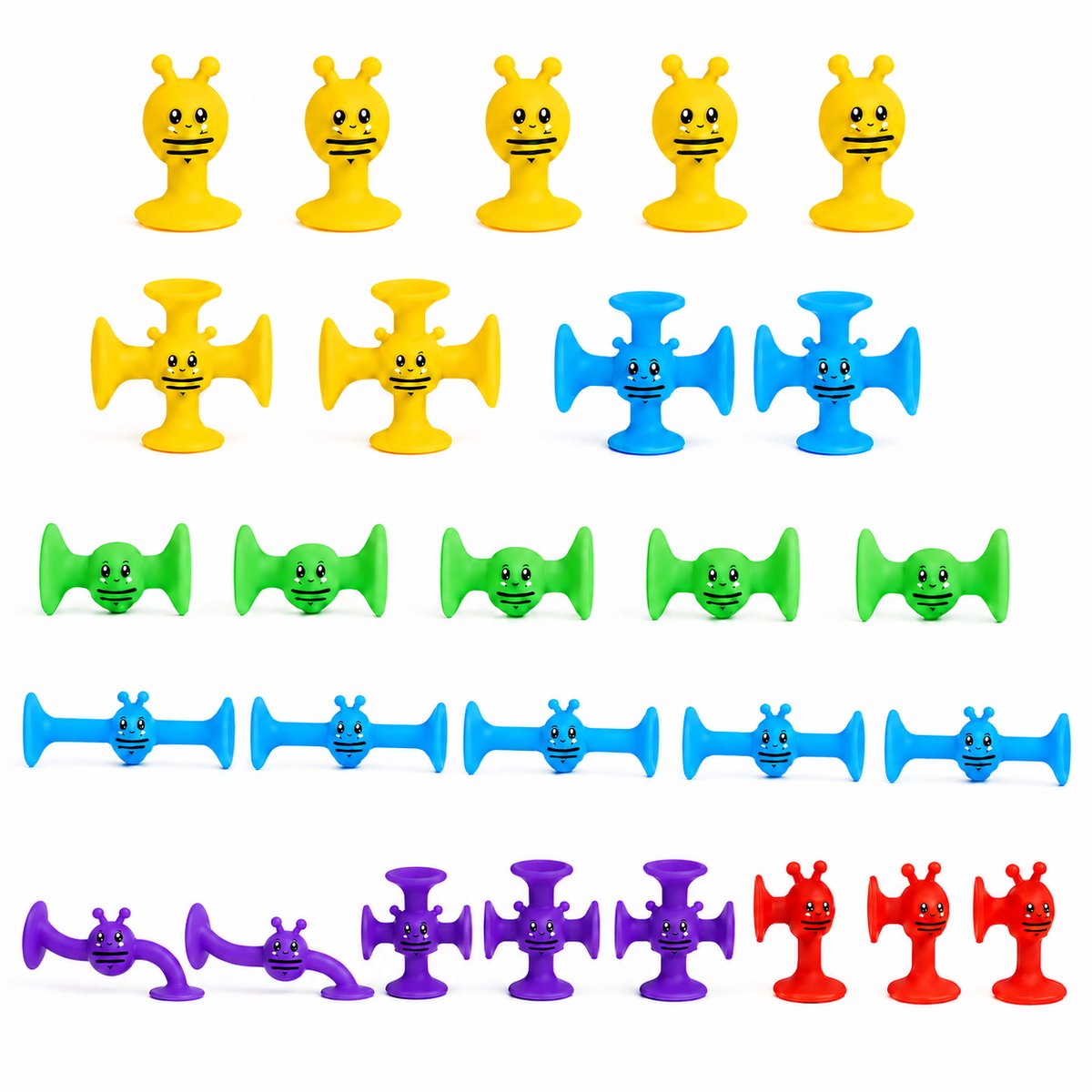 Leefico Siliconen Zuignap Speelgoed – Badspeelgoed & Sensorisch Speelgoed – Set van 27 Stuks – Smiley Bij Figuurtjes – Badspeeltjes voor Peuters