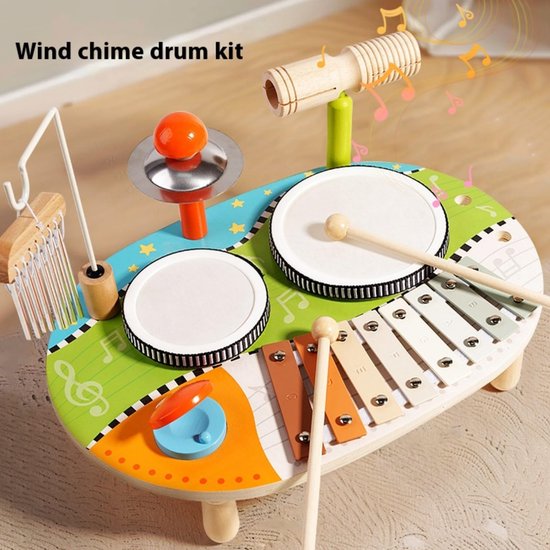 6-In-1 Houten Kinderdrumstel - Speeltafel Baby - Muziektafel - Activiteiten tafel - Houten Speelgoed 1 jaar - Muziekinstrumenten - Speelgoedinstrument - Montessori - Educatief — afbeelding 3